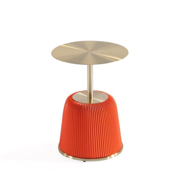 Manhattan Comfort Modern Anderson End Table 1.0 and End Table 2.0 Upholstered in Orange Leatherette with Ceramic Faux Tabletop and Gold Metal Tabletop- Set of 2