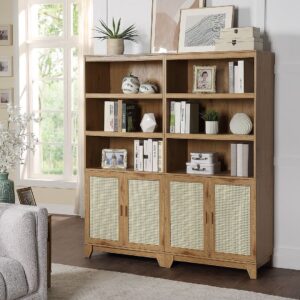 Manhattan Comfort Sheridan Modern Cane Bookcase with Adjustable Shelves in Nature - Set of 2