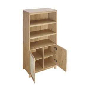 Manhattan Comfort Sheridan Modern Cane Bookcase with Adjustable Shelves in Nature - Set of 2