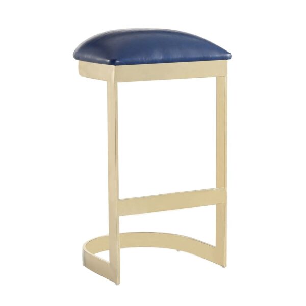 Manhattan Comfort Aura 28.54 in. Blue and Polished Brass Stainless Steel Bar Stool (Set of 2)