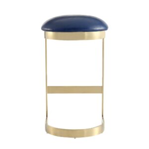 Manhattan Comfort Aura 28.54 in. Blue and Polished Brass Stainless Steel Bar Stool (Set of 2)