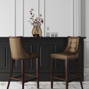 Manhattan Comfort Fifth Avenue 45 in. Bronze and Walnut Beech Wood Bar Stool (Set of 2)