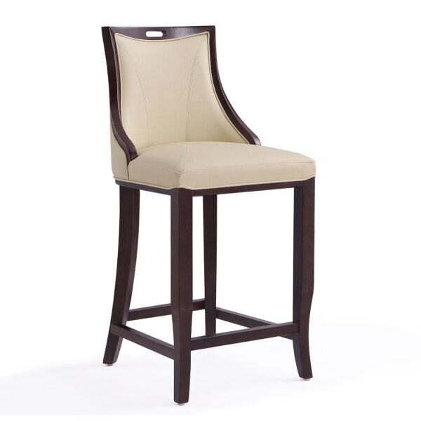 Manhattan Comfort Emperor 41 in. Cream and Walnut Beech Wood Bar Stool (Set of 2)