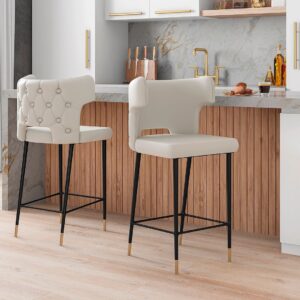 Manhattan Comfort Holguin 41.34 in. Cream, Black and Gold Wooden Barstool (Set of 2)