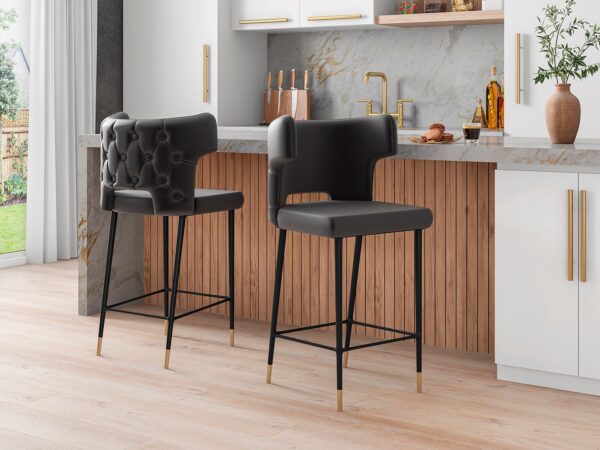 Manhattan Comfort Holguin 41.34 in. Grey, Black and Gold Wooden Barstool (Set of 2)