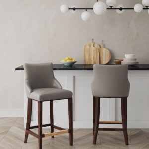 Manhattan Comfort Modern Shubert Barstool Upholstered in Dark Taupe Leatherette with Beech Wood Legs - Set of 2