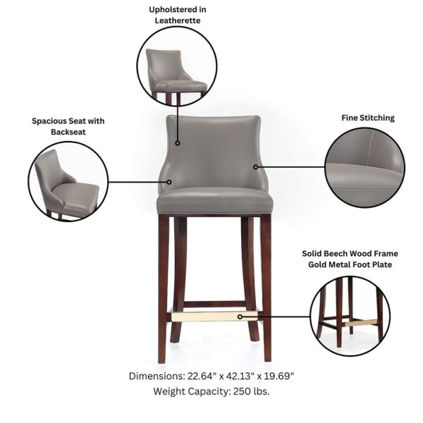 Manhattan Comfort Modern Shubert Barstool Upholstered in Dark Taupe Leatherette with Beech Wood Legs - Set of 2