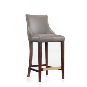 Manhattan Comfort Modern Shubert Barstool Upholstered in Dark Taupe Leatherette with Beech Wood Legs - Set of 2