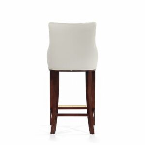 Manhattan Comfort Modern Shubert Barstool Upholstered in Ivory Leatherette with Beech Wood Legs - Set of 2