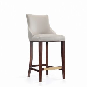 Manhattan Comfort Modern Shubert Barstool Upholstered in Light Grey Leatherette with Beech Wood Legs - Set of 2