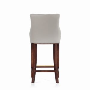 Manhattan Comfort Modern Shubert Barstool Upholstered in Light Grey Leatherette with Beech Wood Legs - Set of 2