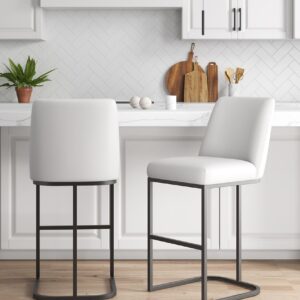 Manhattan Comfort Serena Modern Leatherette Upholstered Barstool in White - Set of 2