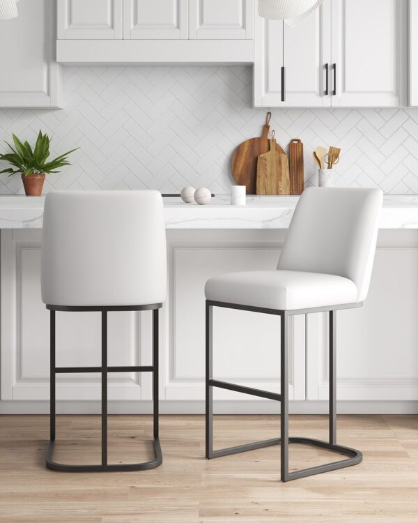 Manhattan Comfort Serena Modern Leatherette Upholstered Barstool in White - Set of 2