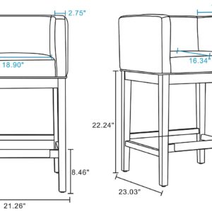 Manhattan Comfort Kingsley 34 in. Black and Dark Walnut Beech Wood Counter Height Bar Stool (Set of 2)