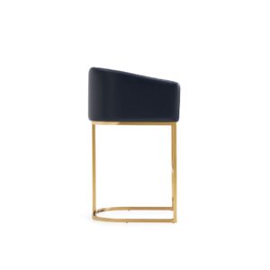 Manhattan Comfort Louvre Mid-Century Modern Leatherette Upholstered Counter Stool  in Black and Titanium Gold- Set of 2