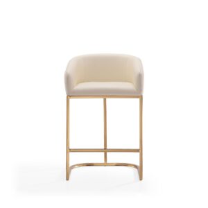 Manhattan Comfort Louvre 36 in. Cream and Titanium Gold Stainless Steel Counter Height Bar Stool (Set of 2)