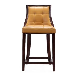 Manhattan Comfort Fifth Ave 39.5 in. Camel and Dark Walnut Beech Wood Counter Height Bar Stool (Set of 2)