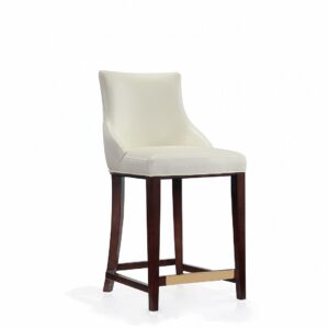 Manhattan Comfort Modern Shubert Counter Stool Upholstered in Ivory Leatherette with Beech Wood Legs - Set of 2