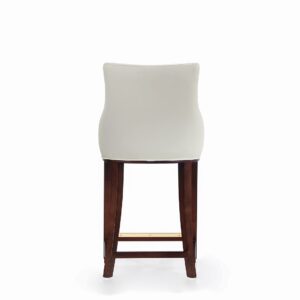 Manhattan Comfort Modern Shubert Counter Stool Upholstered in Ivory Leatherette with Beech Wood Legs - Set of 2