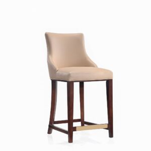 Manhattan Comfort Modern Shubert Counter Stool Upholstered in Tan Leatherette with Beech Wood Legs - Set of 2