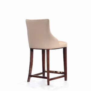 Manhattan Comfort Modern Shubert Counter Stool Upholstered in Tan Leatherette with Beech Wood Legs - Set of 2