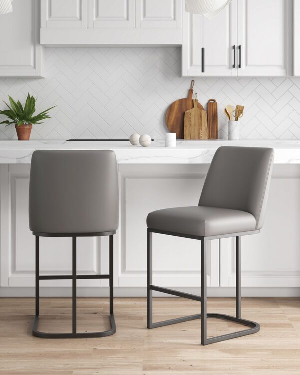 Manhattan Comfort Serena Modern Leatherette Upholstered Counter Stool in Grey - Set of 2