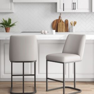 Manhattan Comfort Serena Modern Leatherette Upholstered Counter Stool in Light Grey - Set of 2