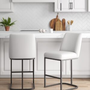 Manhattan Comfort Serena Modern Leatherette Upholstered Counter Stool in White - Set of 2