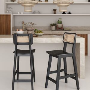 Manhattan Comfort Versailles Counter Stool in Black and Natural Cane - Set of 2