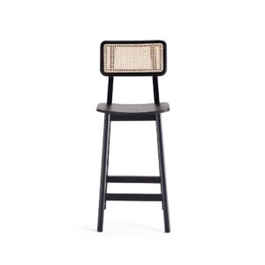 Manhattan Comfort Versailles Counter Stool in Black and Natural Cane - Set of 2