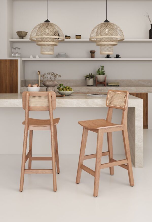 Manhattan Comfort Versailles Counter Stool in Nature Cane - Set of 2