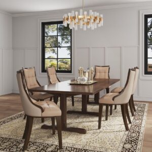 Manhattan Comfort Fifth Avenue Faux Leather Dining Chair in Tan and Walnut (Set of 4)