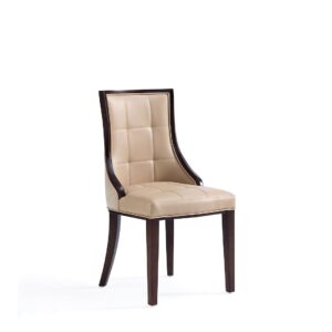 Manhattan Comfort Fifth Avenue Faux Leather Dining Chair in Tan and Walnut (Set of 4)