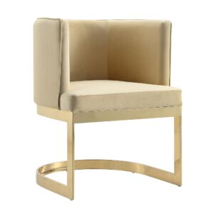 Manhattan Comfort Aura Sand and Polished Brass Velvet Dining Chair (Set of 2)