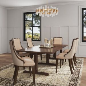 Manhattan Comfort Grand Faux Leather Dining Chair in Tan with Beech Wood Frame (Set of 4)