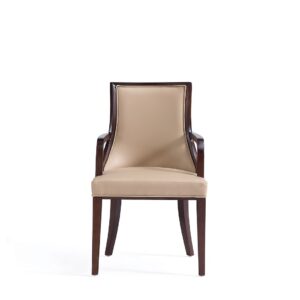 Manhattan Comfort Grand Faux Leather Dining Armchair in Tan with Beech Wood Frame (Set of 2)