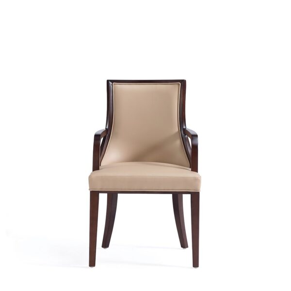 Manhattan Comfort Grand Faux Leather Dining Armchair in Tan with Beech Wood Frame (Set of 2)