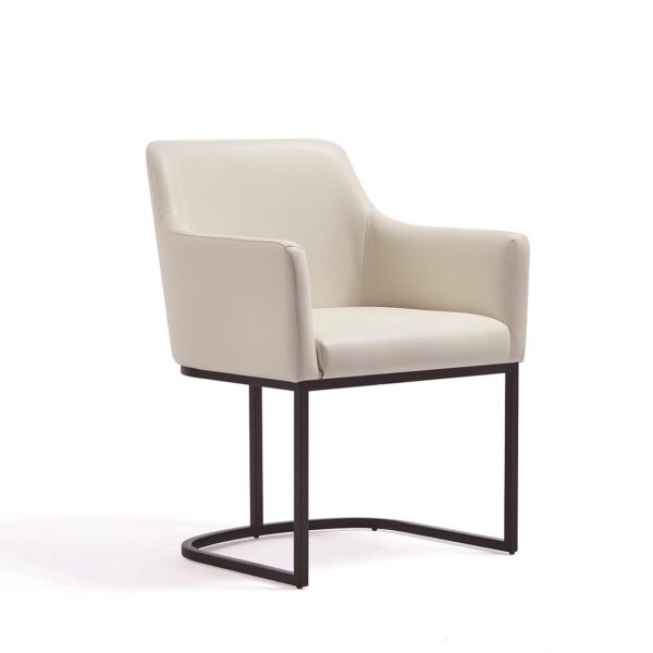 Manhattan Comfort Modern Serena Dining Armchair Upholstered in Leatherette with Steel Legs in Cream - Set of 2