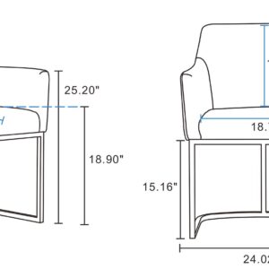 Manhattan Comfort Modern Serena Dining Armchair Upholstered in Leatherette with Steel Legs in Grey - Set of 2