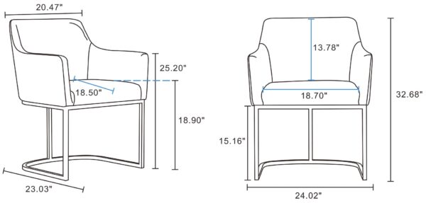 Manhattan Comfort Modern Serena Dining Armchair Upholstered in Leatherette with Steel Legs in Light Grey - Set of 2