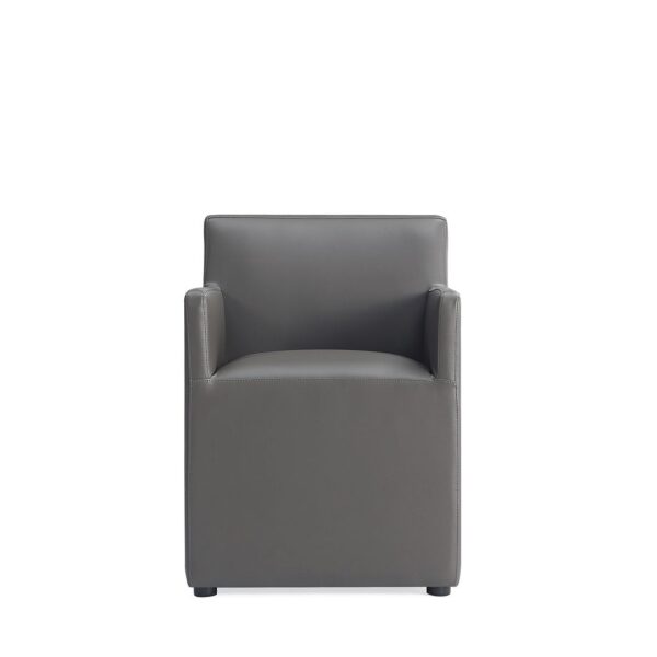 Manhattan Comfort Anna Modern Square Faux Leather Dining Armchair in Pewter (Set of 2)