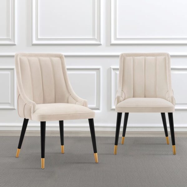 Manhattan Comfort Modern Eda Velvet Dining Chair in Midnight Cream- Set of 2