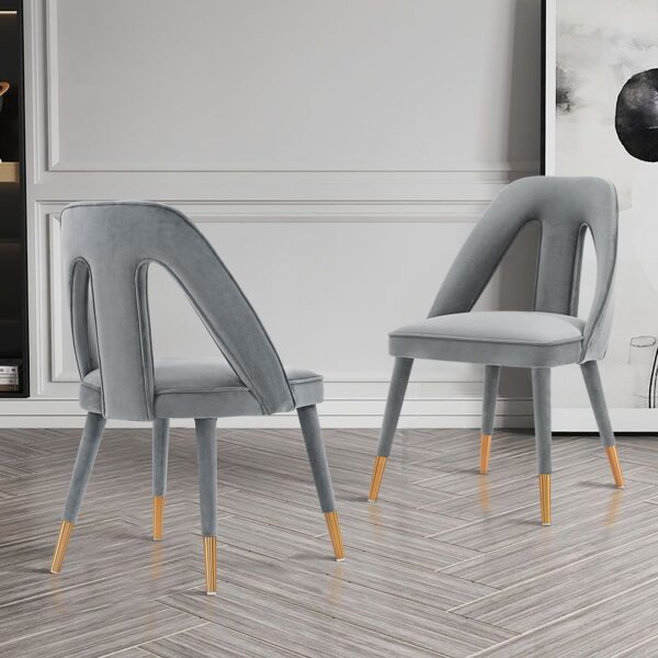 Manhattan Comfort Modern Neda Velvet  Dining Chair in Grey - Set of 2