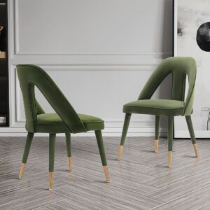 Manhattan Comfort Modern Neda Velvet  Dining Chair in Olive Green - Set of 2