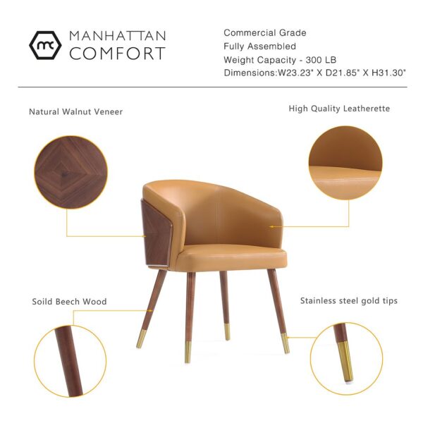 Manhattan Comfort Modern Reeva Dining Chair Upholstered in Leatherette with Beech Wood Back and Solid Wood Legs in Walnut and Camal- Set of 2