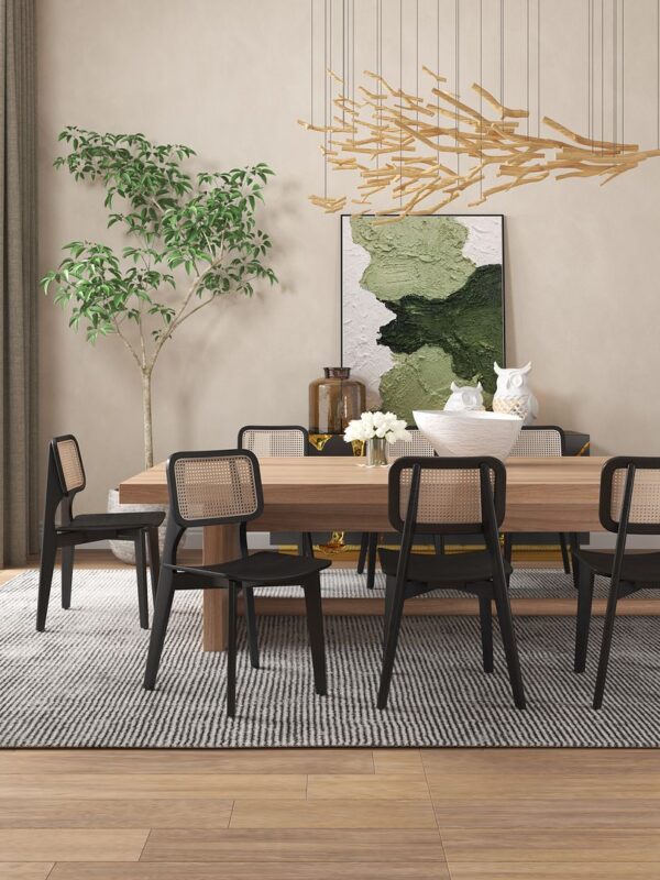 Manhattan Comfort Versailles Square Dining Chair in Black and Natural Cane - Set of 4