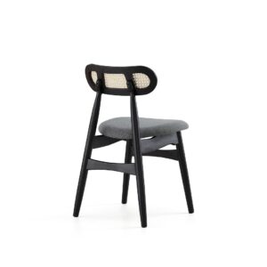 Manhattan Comfort Colbert Dining Chair in Black and Cane with Grey Upholstered Seating - Set of 4