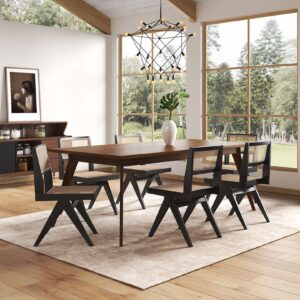 Manhattan Comfort Hamlet Dining Chair in Black and Natural Cane - Set of 4