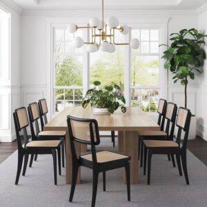 Manhattan Comfort Giverny Dining Chair in Black and Natural Cane - Set of 4