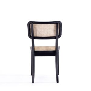 Manhattan Comfort Giverny Dining Chair in Black and Natural Cane - Set of 4